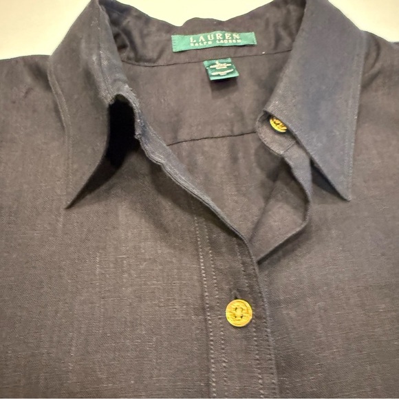 Lauren Ralph Lauren LINEN Button Down Shirt Black Gold Buttons Size L NEW Sz L - Picture 9 of 9